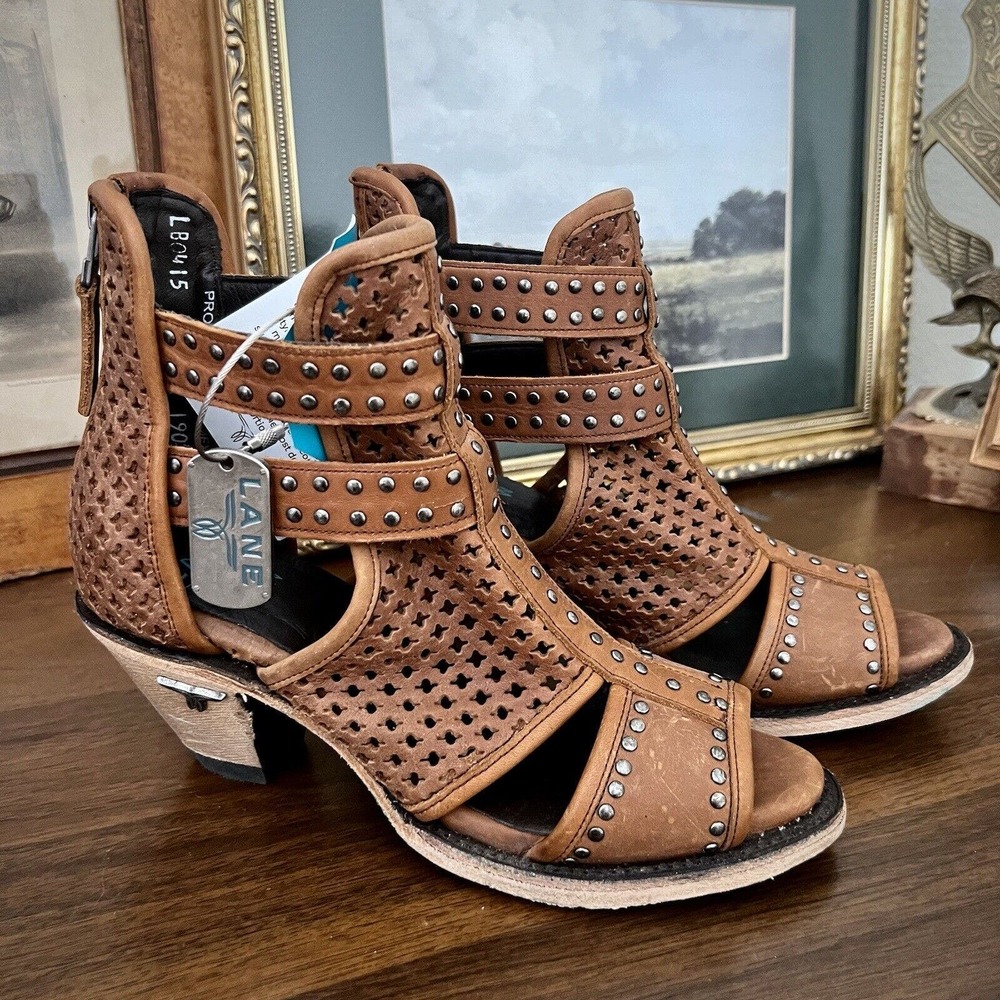 Lane Women's Tan Open-Toe Ankle Booties
